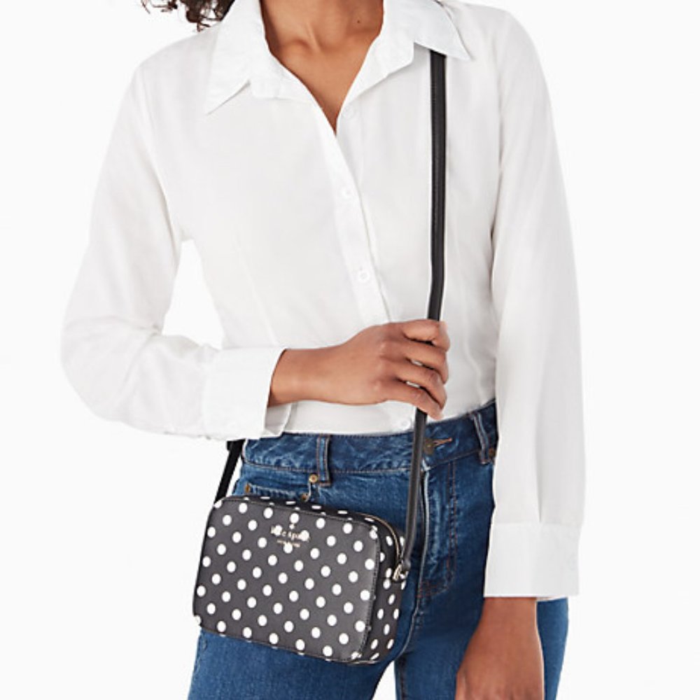 Kate Spade Black White Polka Dot Staci Mini Camera Bag NWT - Picture 2 of 4